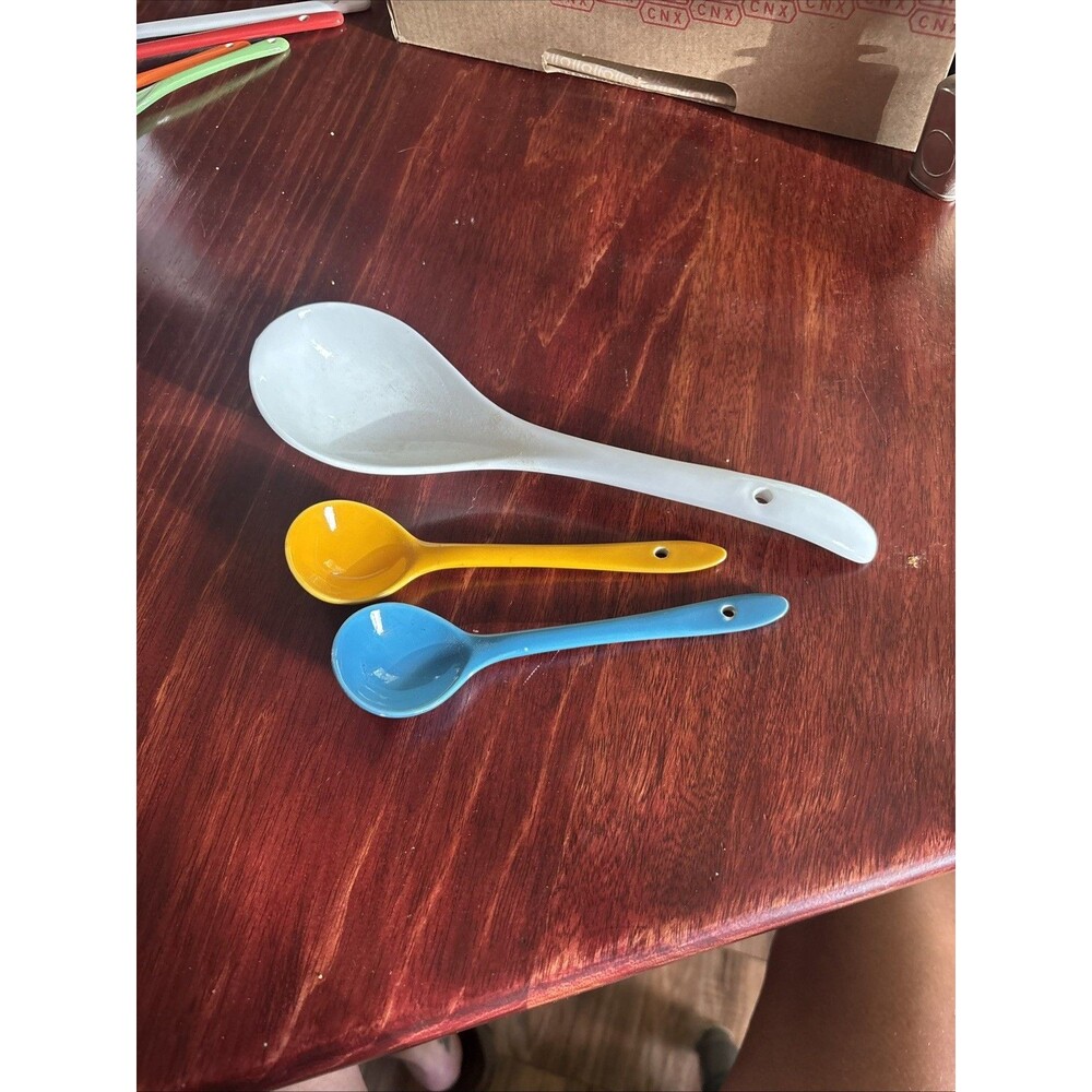 Stoneware Spoons Set of 3 White Turquoise Yellow